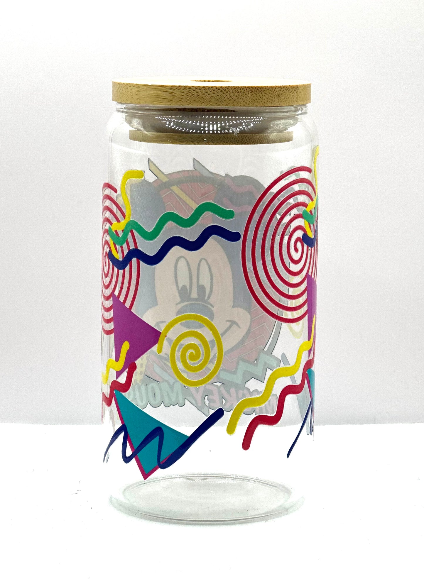 90s Main Mouse Glass Cup w/ Lid