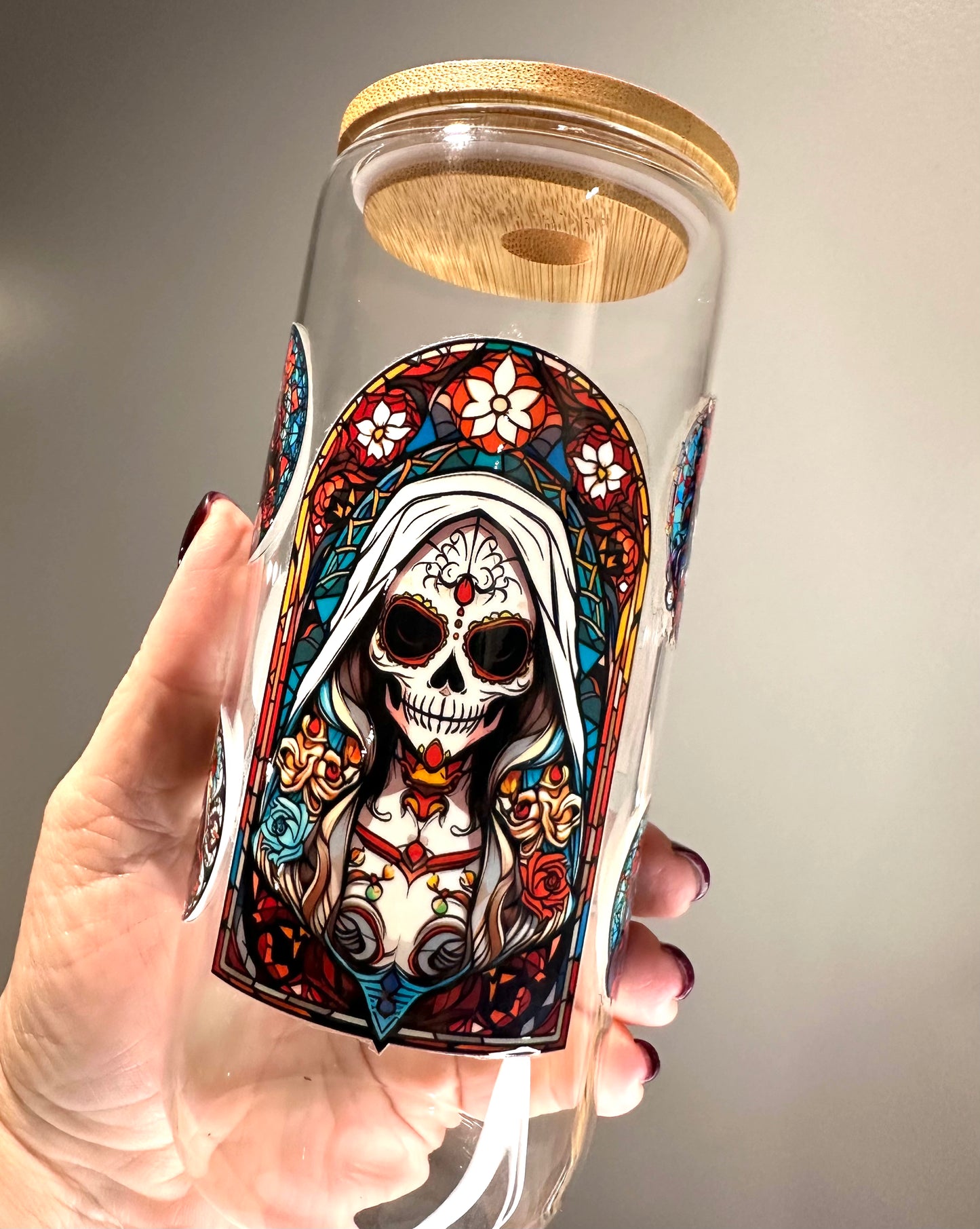 Day of the Dead Glass Cup w/ Lid