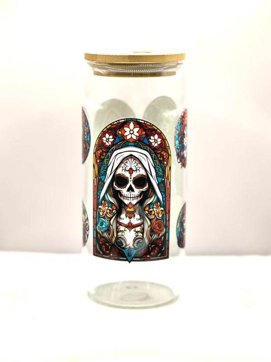 Day of the Dead Glass Cup w/ Lid