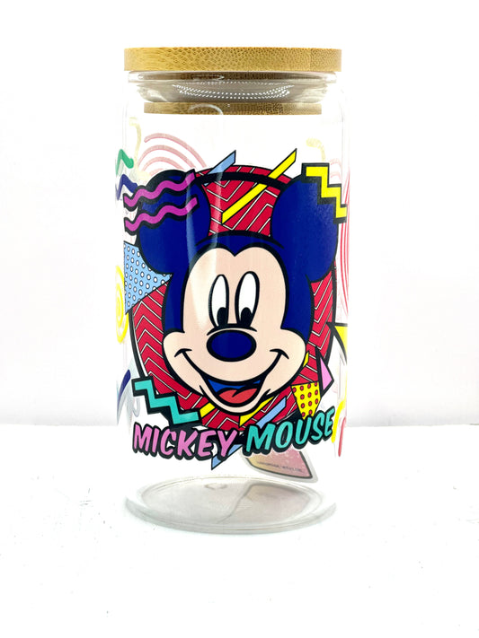 90s Main Mouse Glass Cup w/ Lid