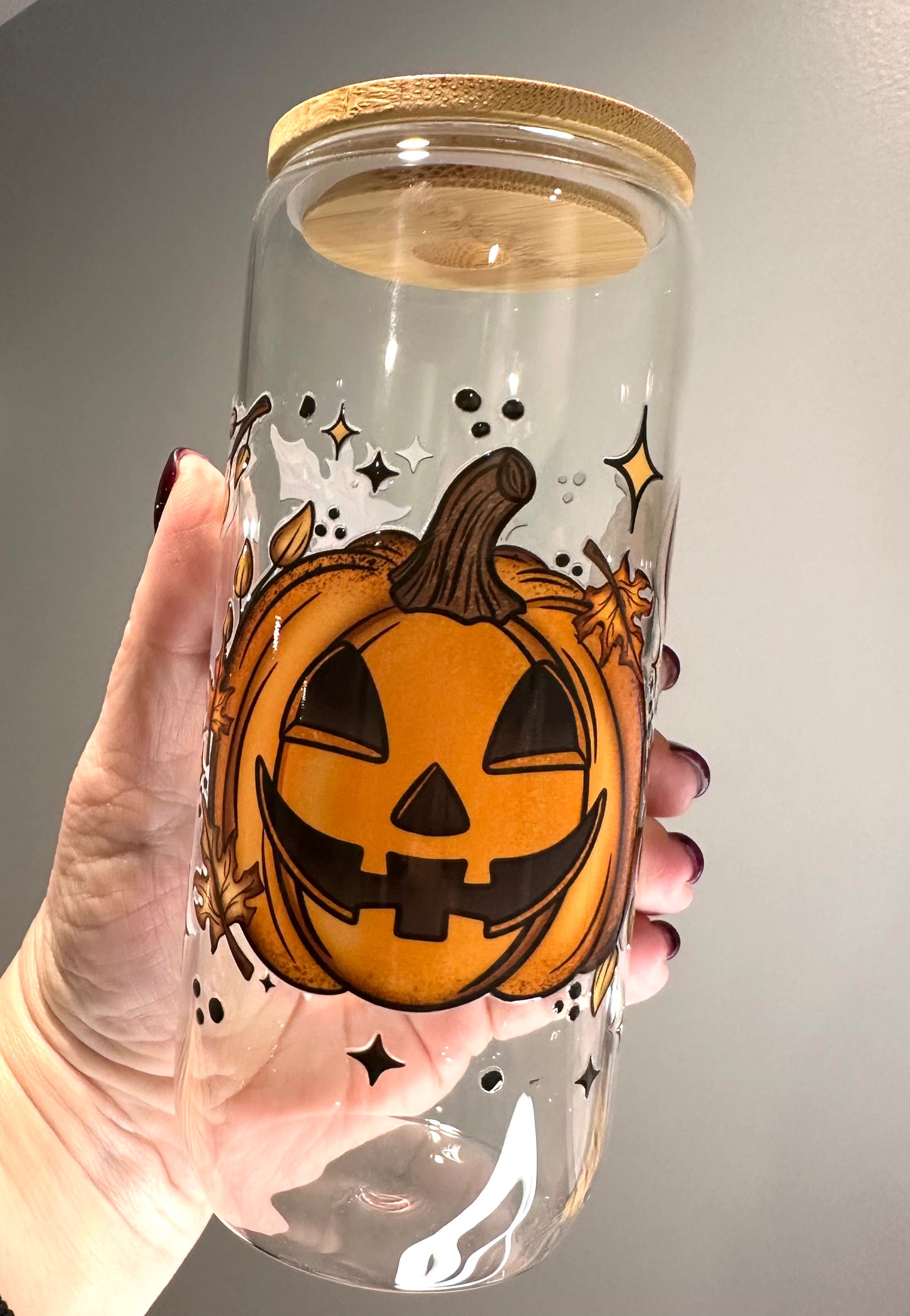 Pumpkin Glass Cup w/ Lid
