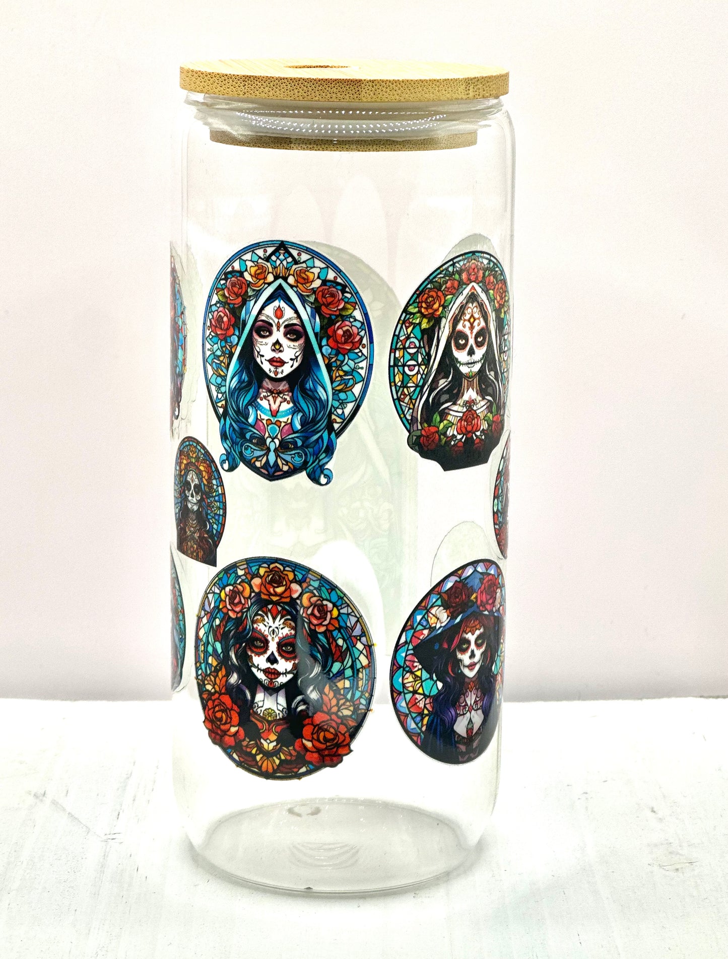 Day of the Dead Glass Cup w/ Lid