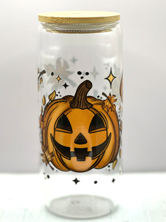 Pumpkin Glass Cup w/ Lid