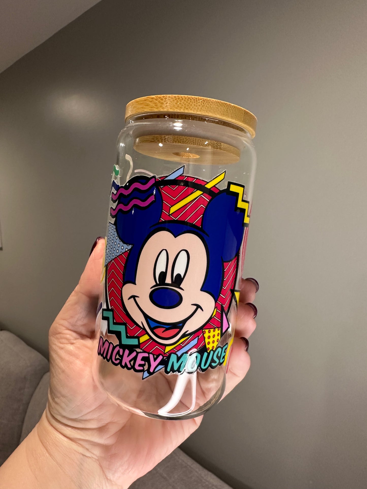 90s Main Mouse Glass Cup w/ Lid