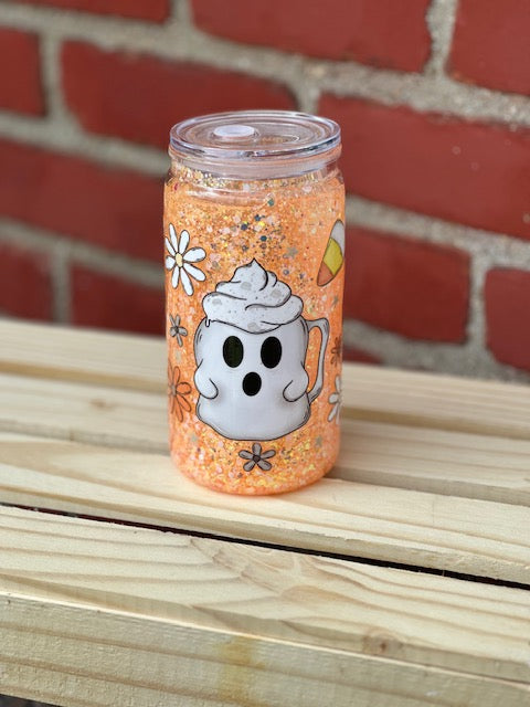 Candy Corn Pumpkin Snow Globe Cup w/ Lid