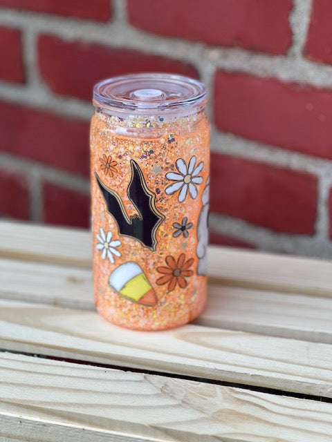Candy Corn Pumpkin Snow Globe Cup w/ Lid