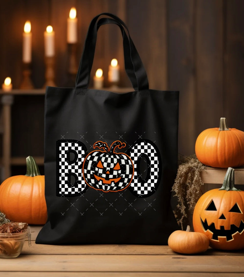 'Boo' Checkered Trick-or-Treat Tote